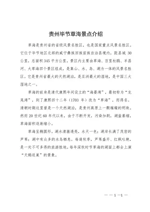 贵州毕节草海景点介绍