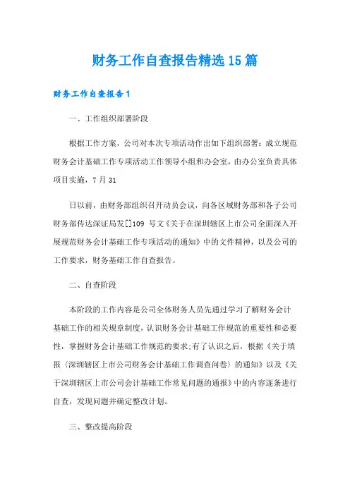 财务工作自查报告精选15篇