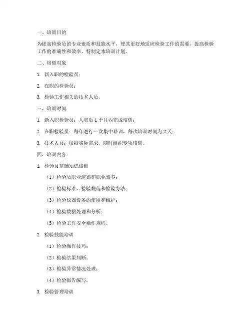 检验员培训计划方案范本