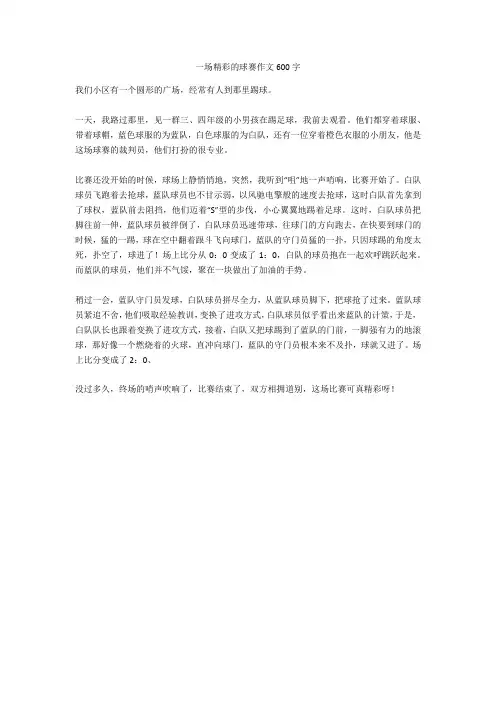 一场精彩的球赛作文600字完美版