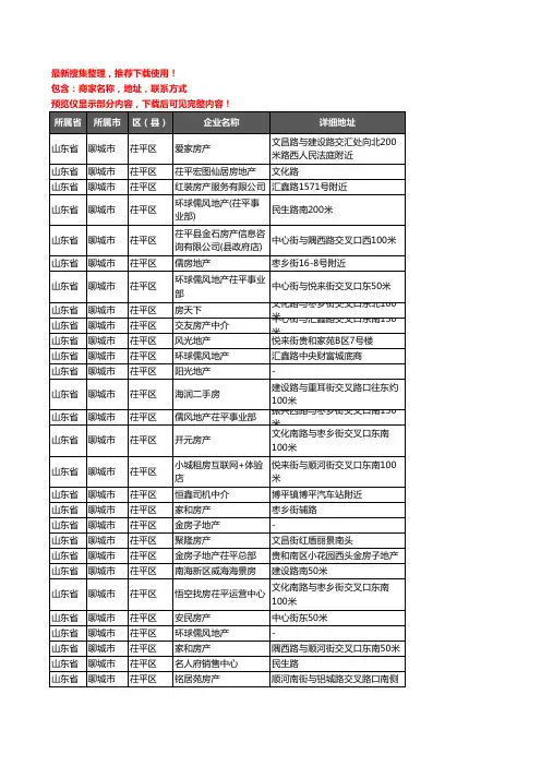 新版山东省聊城市茌平区房屋中介企业公司商家户名录单联系方式地址大全50家