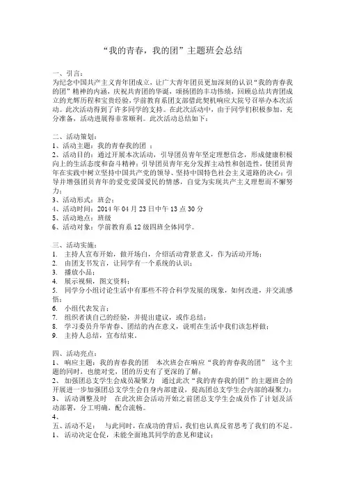 我的青春,我的团主题班会总结