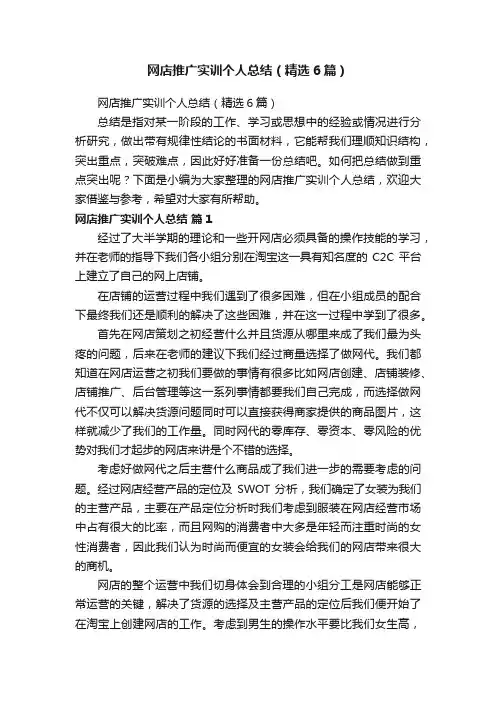 网店推广实训个人总结（精选6篇）