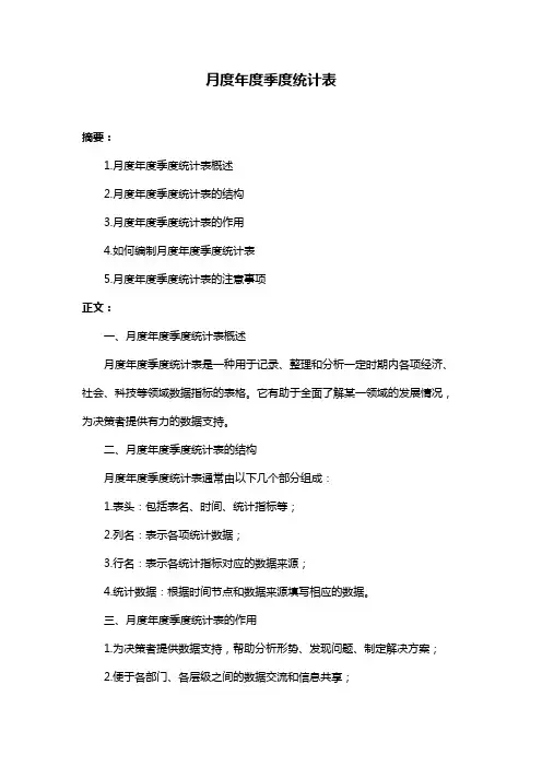 月度年度季度统计表