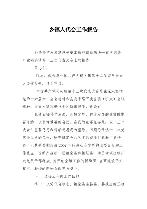 乡镇人代会工作报告