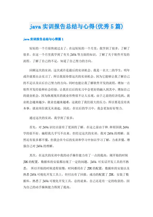 java实训报告总结与心得(优秀5篇)