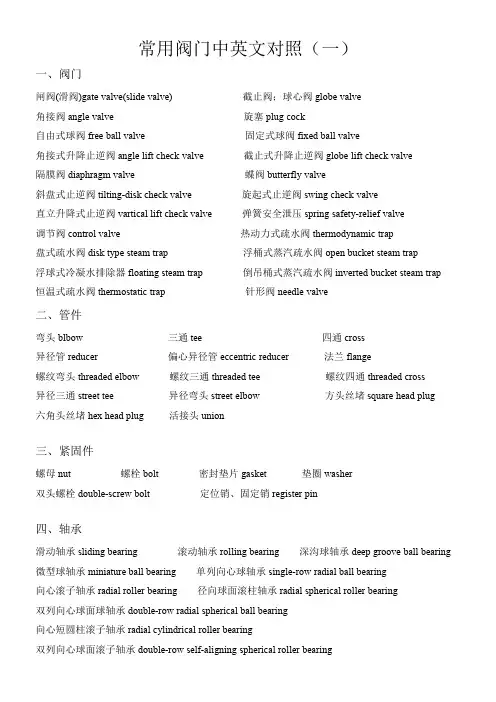 常用阀门中英文对照