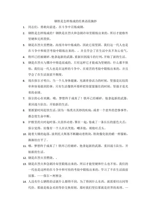 钢铁是怎样炼成的经典语段