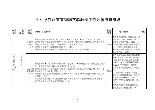 中小学实验室管理和实验教学工作评价考核细则