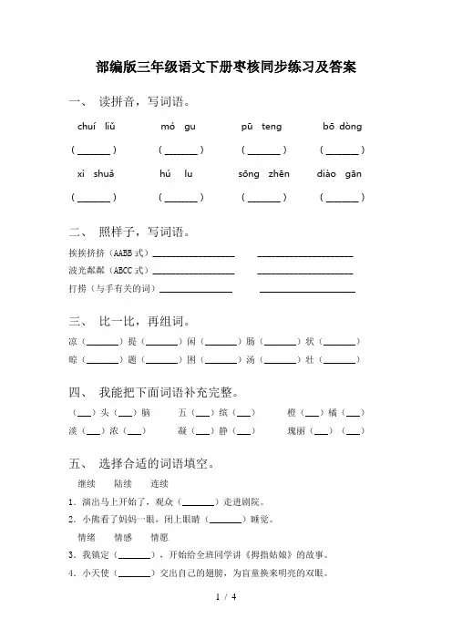 部编版三年级语文下册枣核同步练习及答案