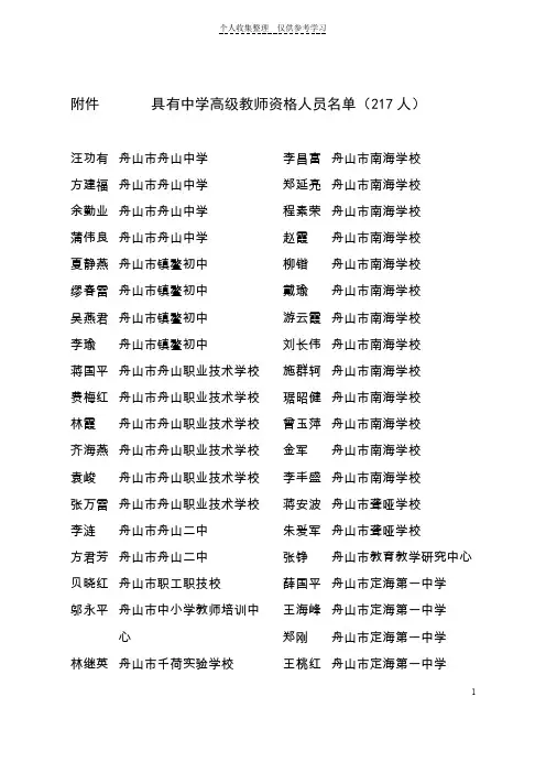 具有中学高级教师资格人员名单(217人)