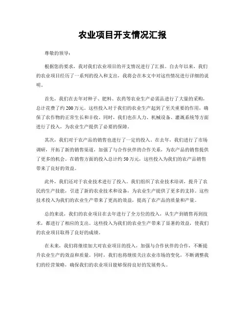 农业项目开支情况汇报