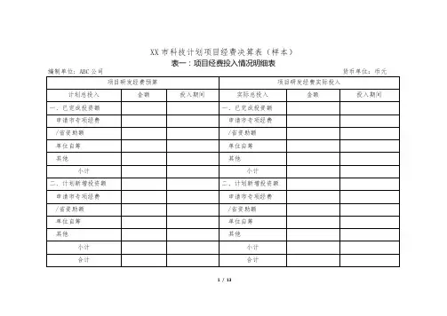 科技计划项目经费决算表