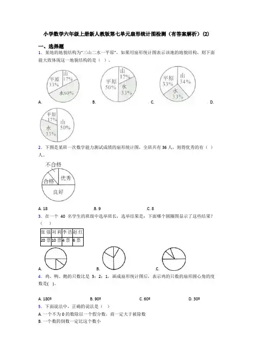 小学数学六年级上册新人教版第七单元扇形统计图检测(有答案解析)(2)