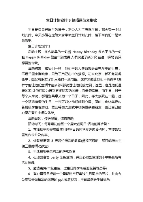 生日计划安排5篇精选范文集锦