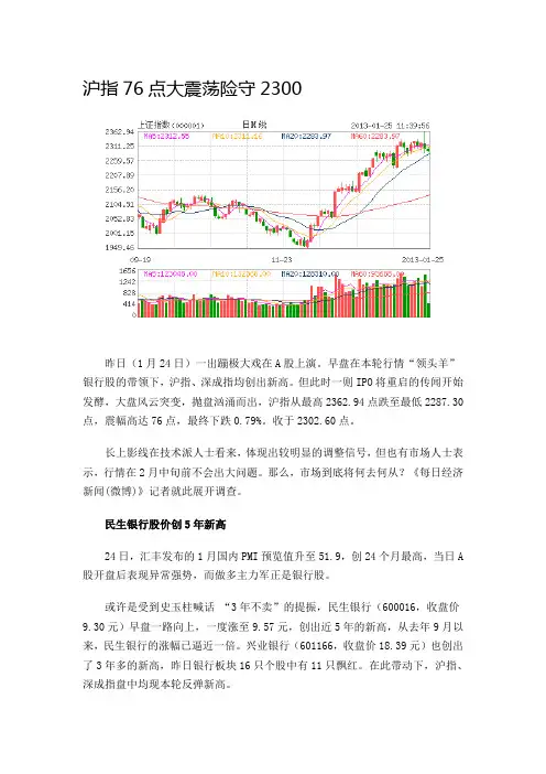 沪指76点大震荡险守2300