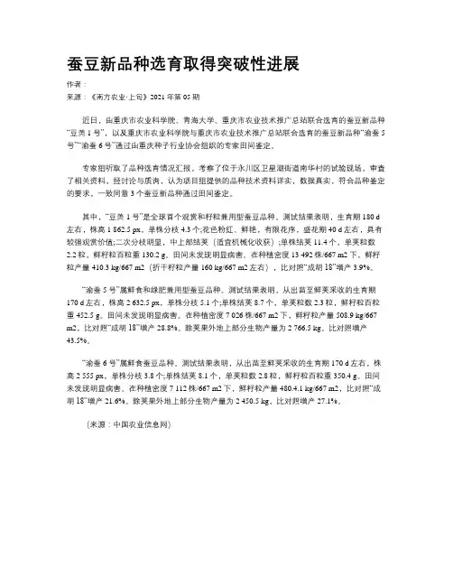 蚕豆新品种选育取得突破性进展