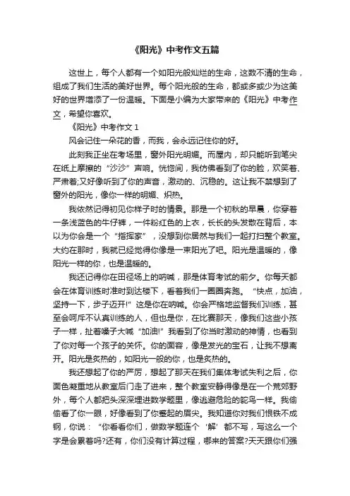《阳光》中考作文五篇