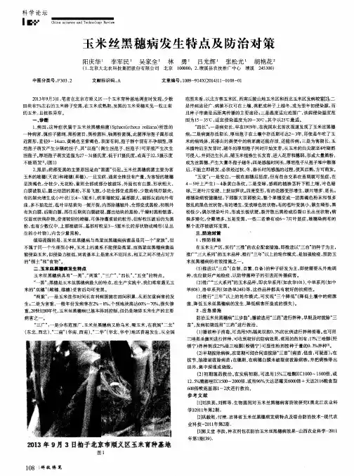 玉米丝黑穗病发生特点及防治对策