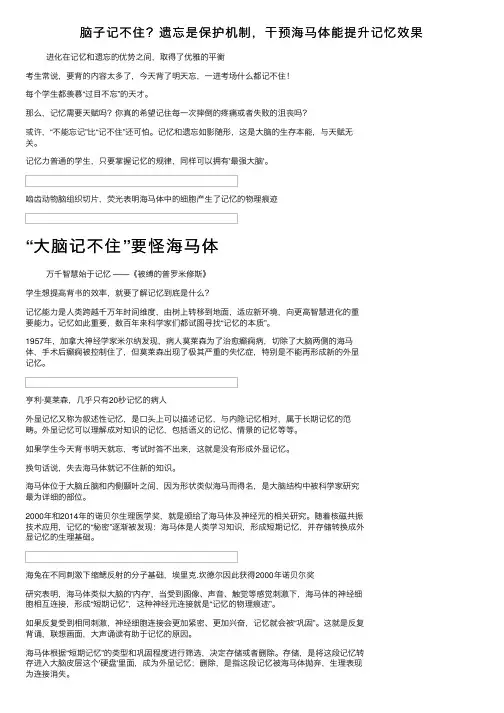 脑子记不住？遗忘是保护机制，干预海马体能提升记忆效果