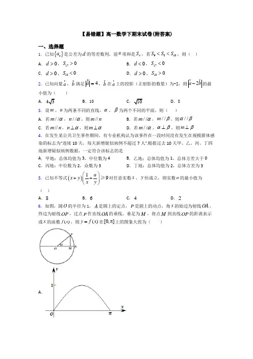 【易错题】高一数学下期末试卷(附答案)