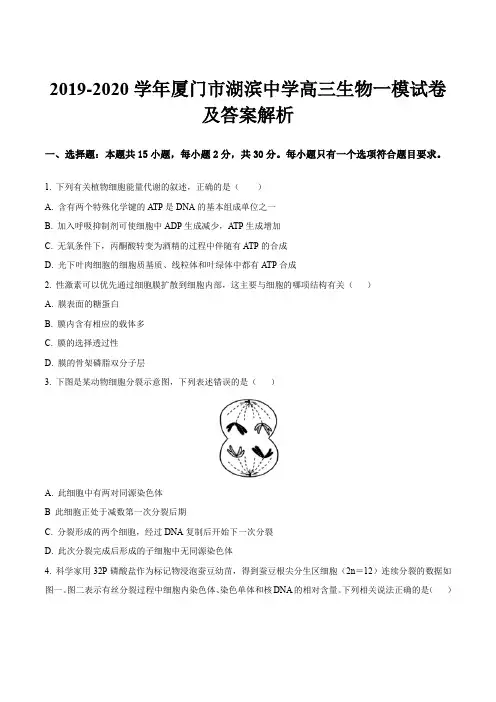 2019-2020学年厦门市湖滨中学高三生物一模试卷及答案解析