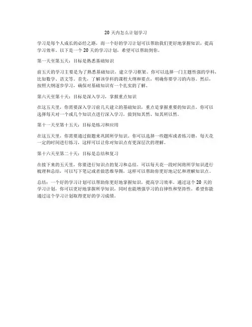 20天内怎么计划学习