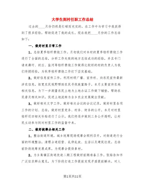 大学生到村任职工作总结(4篇)