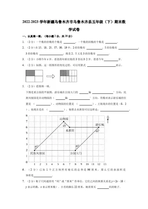 新疆维吾尔自治区乌鲁木齐市乌鲁木齐县2022-2023学年五年级下学期期末数学试卷(含解析)