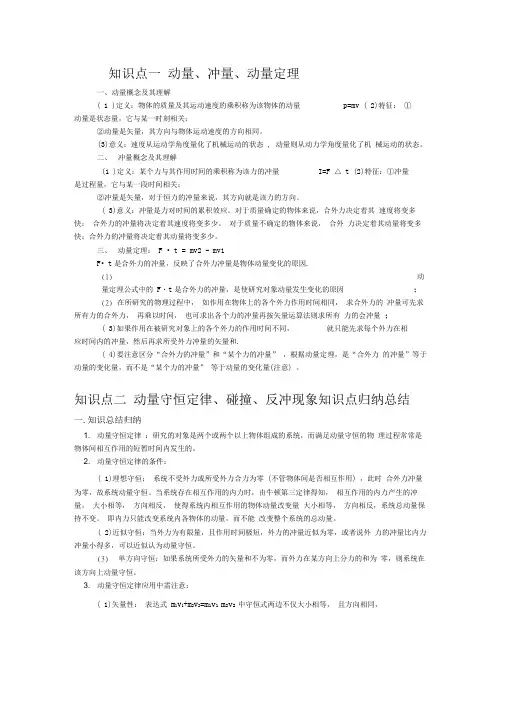 动量、冲量及动量守恒定律、碰撞、反冲现象知识点归纳总结