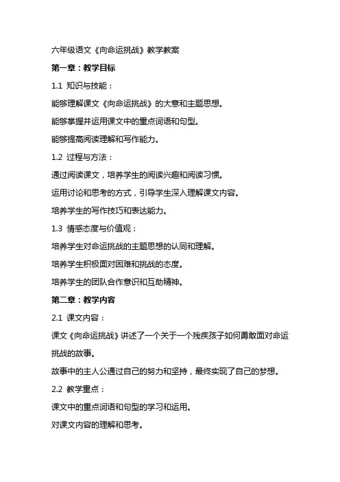 六年级语文《向命运挑战》教学教案