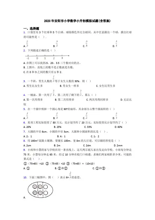 2020年安阳市小学数学小升初模拟试题(含答案)