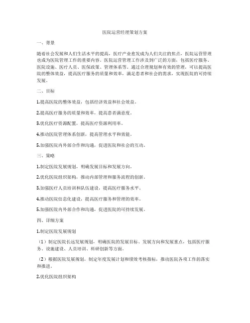 医院运营经理策划方案