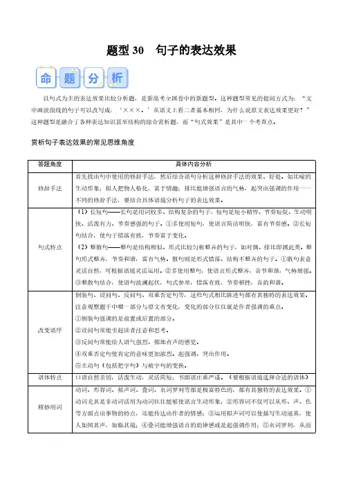 题型30 句子的表达效果(答题模版)-备战2024年高考语文答题技巧与模板构建