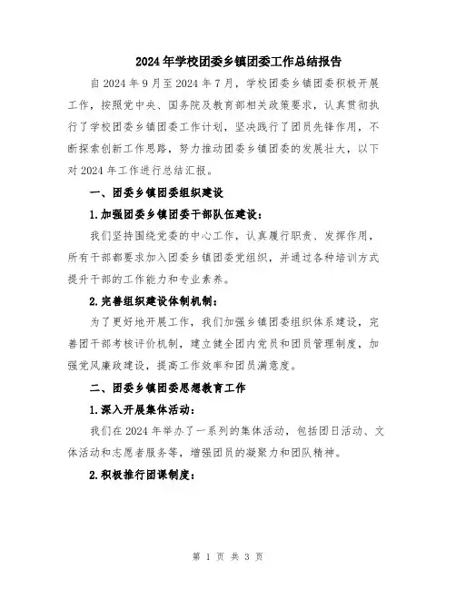 2024年学校团委乡镇团委工作总结报告
