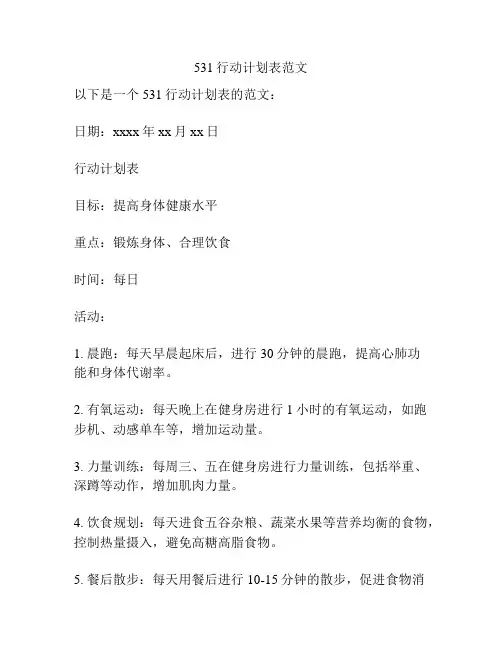 531行动计划表范文