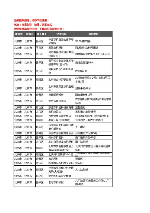 新版北京市北京市农机企业公司商家户名录单联系方式地址大全532家