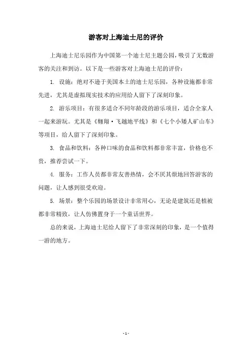 游客对上海迪士尼的评价