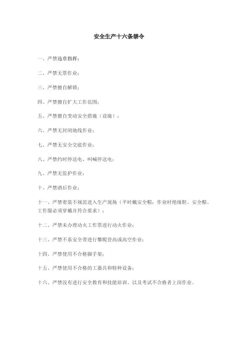 安全生产十六条禁令
