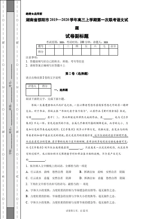 湖南省邵阳市2019—2020学年高三上学期第一次联考语文试题