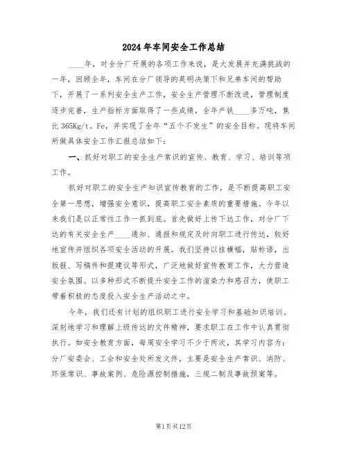 2024年车间安全工作总结(3篇)