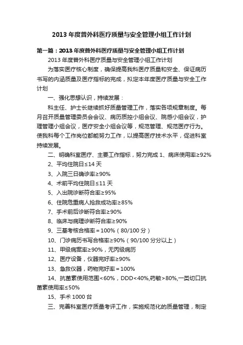2013年度普外科医疗质量与安全管理小组工作计划