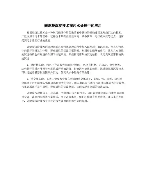 磁混凝沉淀技术在污水处理中的应用