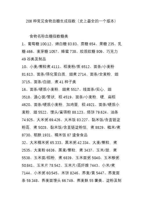 208种常见食物血糖生成指数(史上最全的一个版本)