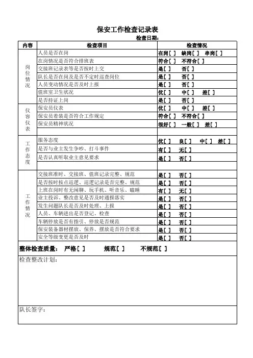 保安工作检查表