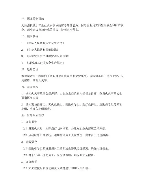 机械加工火灾应急预案范文