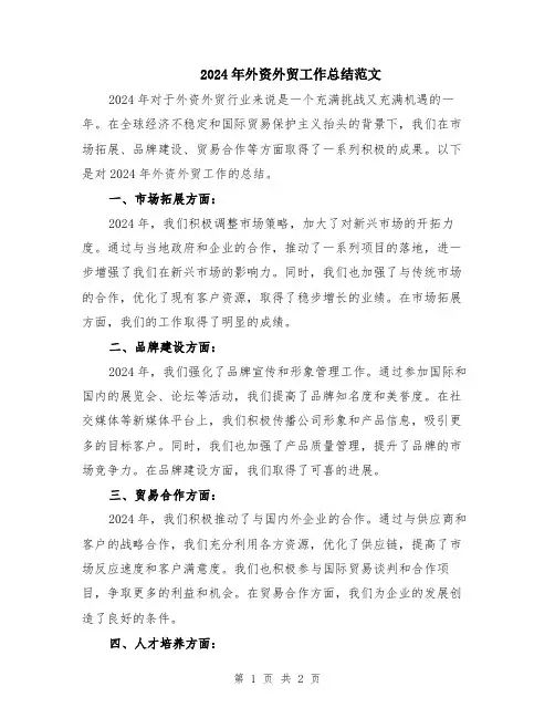 2024年外资外贸工作总结范文