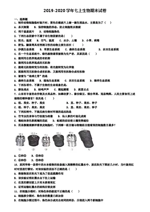 〖精选3套试卷〗北京市通州区2020年初一(上)生物期末考试模拟试题