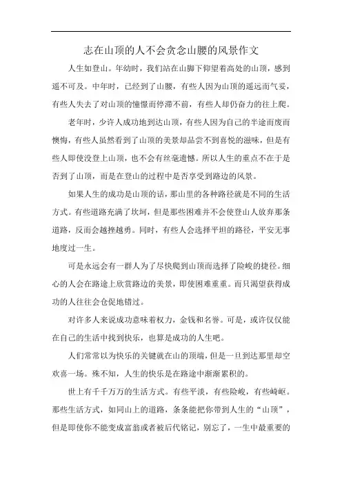 志在山顶的人不会贪念山腰的风景作文