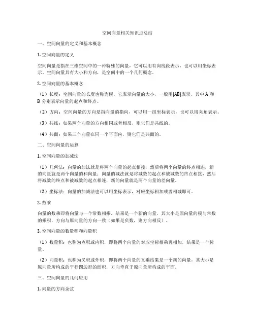 空间向量相关知识点总结